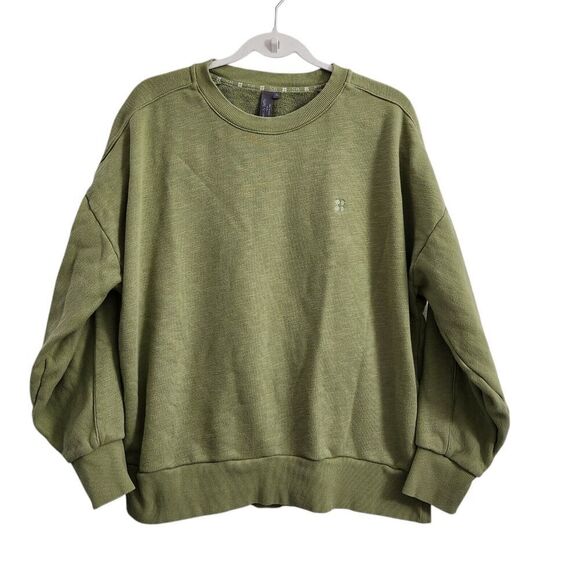 Sweaty Betty‎ Sweater Womens XL Green Pullover Essentials Cotton Longsleeve Logo - Picture 1 of 8